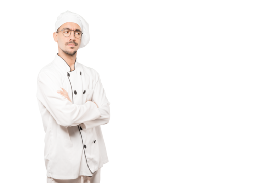 Hesitant young chef looking gesture - Powered by Adobe