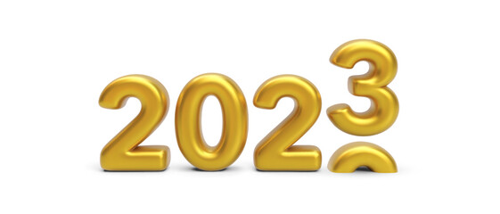 3d realistic luxury 2023 golden bold number with shadow isolated on white background. Vector illustration
