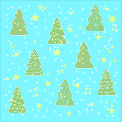Christmas trees, background, glow, stars, magic