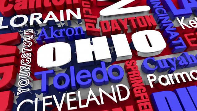 Ohio Cities Travel Destinations OH Tourism Background 3d Animation