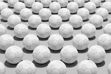 Football soccer balls flat lay monochromatic background