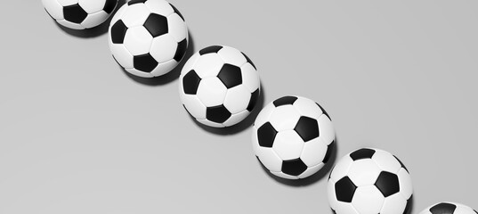 Football soccer balls flat lay monochromatic background