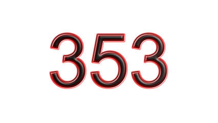 red 353 number 3d effect white background