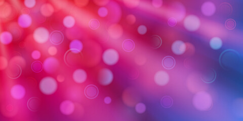 Abstract background in purple colors with diverging rays of light and small translucent circles with bokeh effect