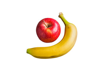 close-up view of an apple & banana - Transparent background