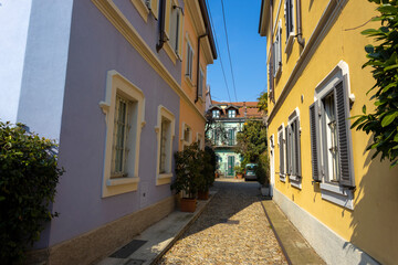MILAN, ITALY, MARCH 5, 2022 - Colorful and characteristic houses in Abraham Lincoln street in...