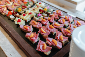 Delicious appetizers at a dinner party or wedding reception