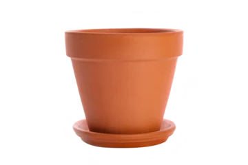 Fotobehang Single brown clay flower pot with saucer isolated on a transparent background. © WDnet Studio