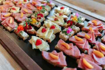 Delicious appetizers at a dinner party or wedding reception