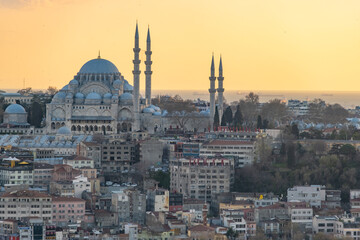 Fototapeta na wymiar Istanbul Hagia Sophia mosque with city panorama and Golden Horn.