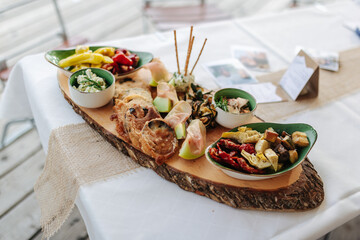 Delicious appetizers at a dinner party or wedding reception