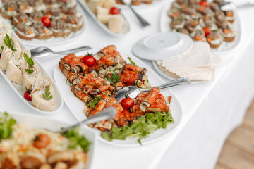 Delicious appetizers at a dinner party or wedding reception
