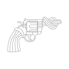 Revolver with a knotted barrel. Revolver barrel tied in knot. Gun barrel twisted in a simple knot. Stop war and violence concept illustration. Part of set.