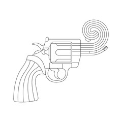 Revolver with a knotted barrel. Revolver barrel tied in knot. Gun barrel twisted in a simple knot. Stop war and violence concept illustration. Part of set.