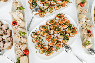 Delicious appetizers at a dinner party or wedding reception