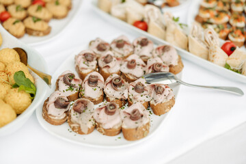 Delicious appetizers at a dinner party or wedding reception