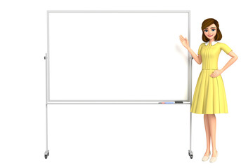 A business woman who illustrates by a white board
