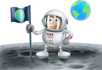 Cartoon astronaut on the moon