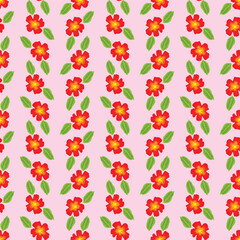 red primroses seamless vector pattern on pink