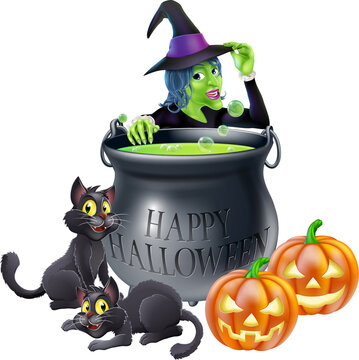 Halloween Cartoon Witch Scene