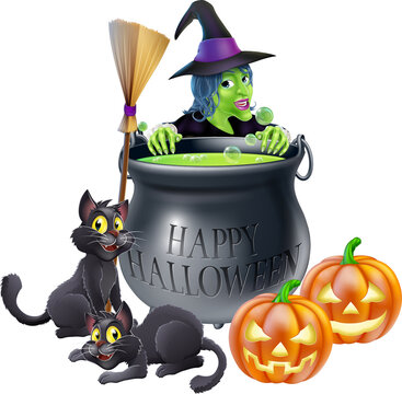 Happy Halloween Witch and Cauldron