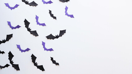 Background for Halloween with black and purple bats and place for text