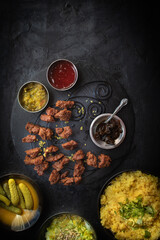 Seitan barbecue kebab on black background