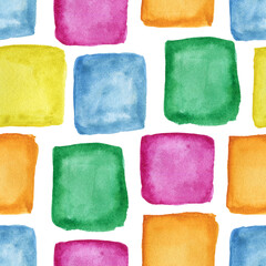 Watercolor colorful rectangles hand drawn seamless pattern