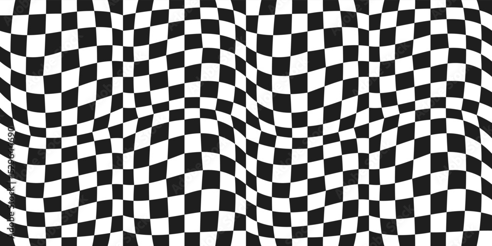 Fototapete checkerboard wavy pattern. seamless vector simple pattern of black and white wavy and curved cells.
