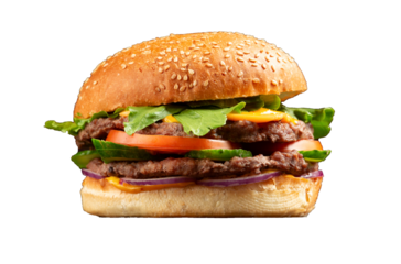 Perfect hamburger classic burger american cheeseburger with cheese. Transparent.