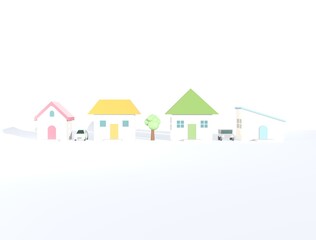住宅街、並んだかわいい家、小さいかわいい家