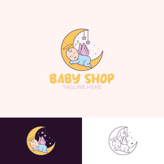 Baby shop logo branding with stationary design template.