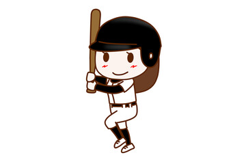 （全身斜め）バットを持って構え野球を楽しんでいる女性