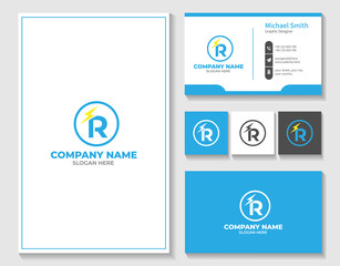 Creative design r letter power logo with branding