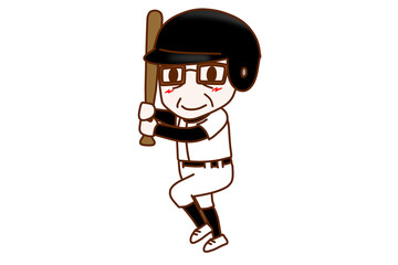 （全身斜め）バットを持って構え野球を楽しんでいる高齢の男性