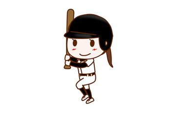 Fototapeta na wymiar （全身斜め）バットを持って構え野球を楽しんでいる少女