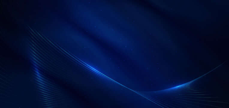 Abstract Luxury Glowing Lines Curved Overlapping On Dark Blue Background. Template Premium Award Design.