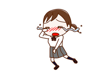 （全身斜め）大泣きして涙が流れながら走って逃げている女子学生