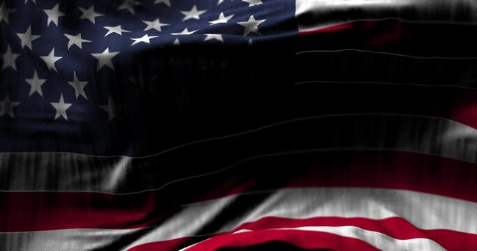 Animated looped background of epic flag of the USA waving on the wind