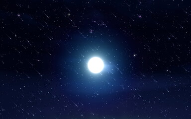 bright moon on dark starry sky light flare galaxy banner