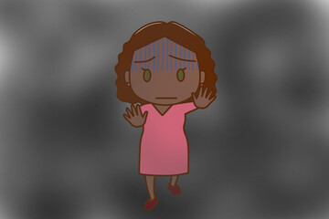 （全身正面）五里霧中のなか不安なアフリカ系女性