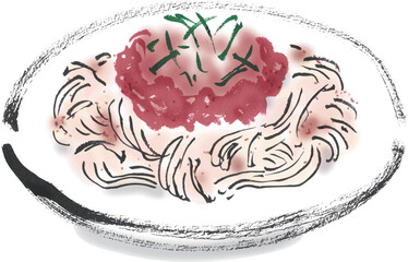 明太子パスタの手描きイラスト