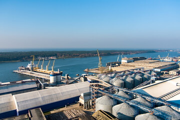 Stevedoring company terminals facilities complex, modern conjunction of various transportation types.