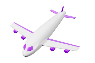 Air plane in white and purple color 3d illustration travel concept for tourism advertising