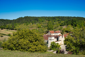 Part of the village of Asquins, department Yonne, in the hills of the Morvan, Bourgogne, France, with a  fortified farmhouse typical of this area
