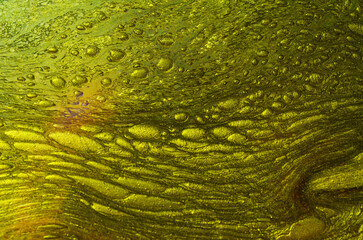 Marbled blue and golden abstract background. Liquid marble pattern