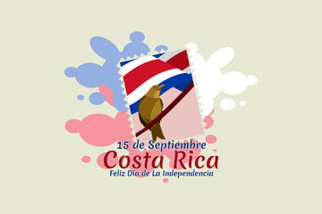 Translation: September 15, Costa Rica, Happy Independence day. Happy Independence Day of Costa Rica vector illustration. Suitable for greeting card, poster and banner.