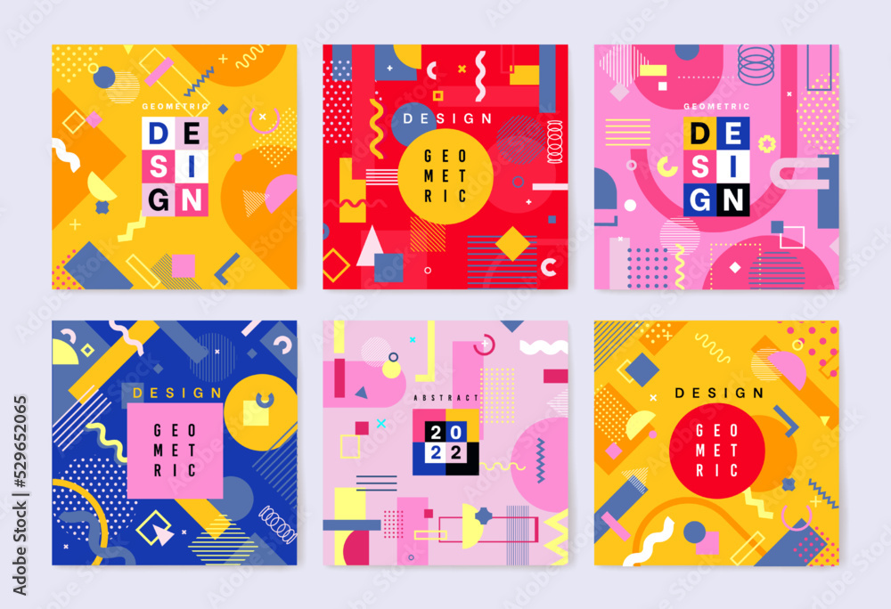 Aufkleber geometric trendy posters set. pattern design with different forms and shapes, dots and lines element