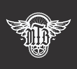 MTB abbreviation and wings. Mountain bike logo, emblem a dark background. Vector illustration.