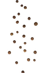 macro photo of allspice seeds on a white isolated background.
